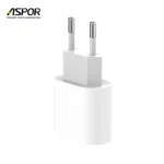 Aspor A801 New 20w 2 Pin(EU Pin) Usb C Fast Charging White