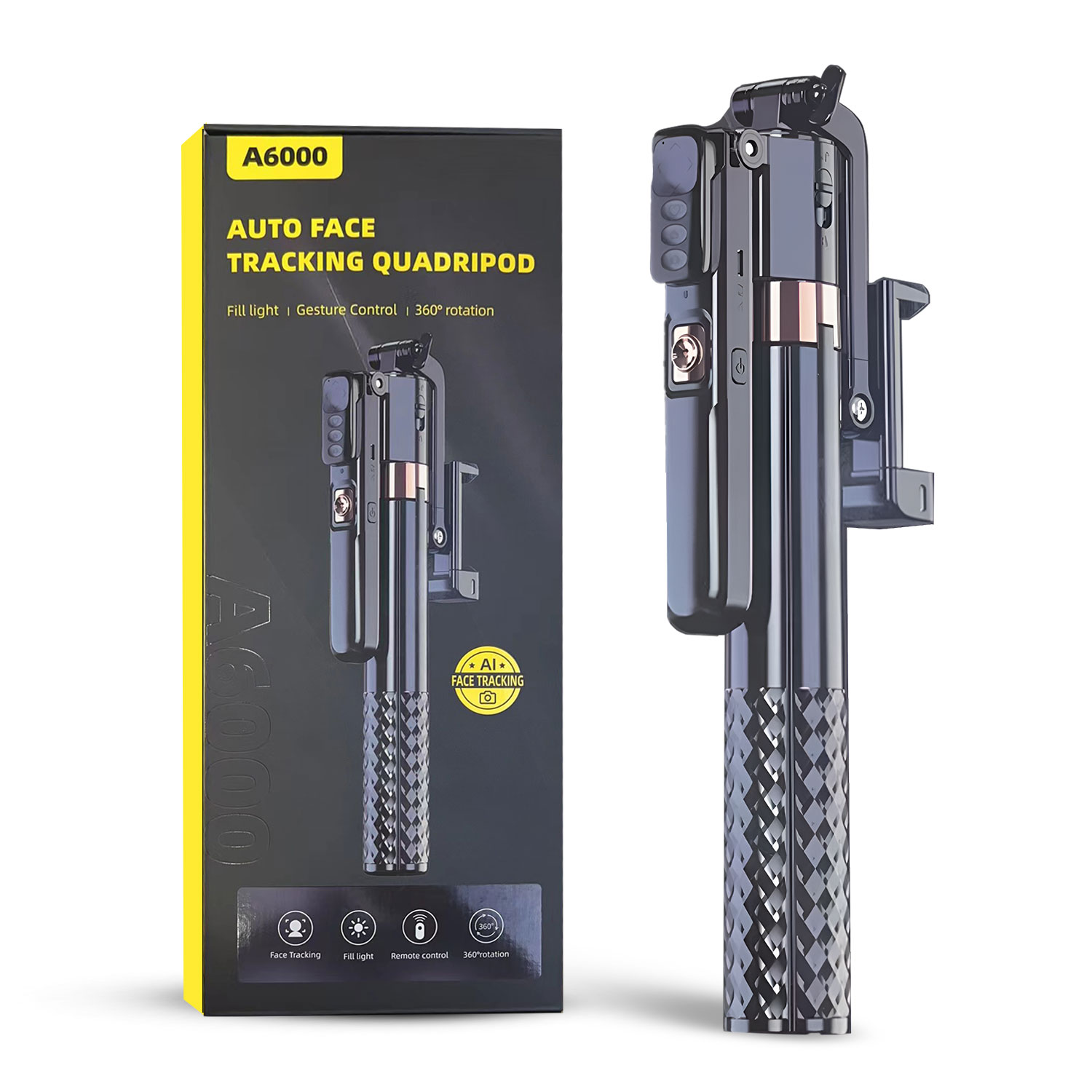 A6000 GIMBAL EXTENDABLE AUTO FACE TRACKING AI INTELLIGENT QUADRIPOD WIRELESS REMOTE WITH FILL LIGHT - Image 1