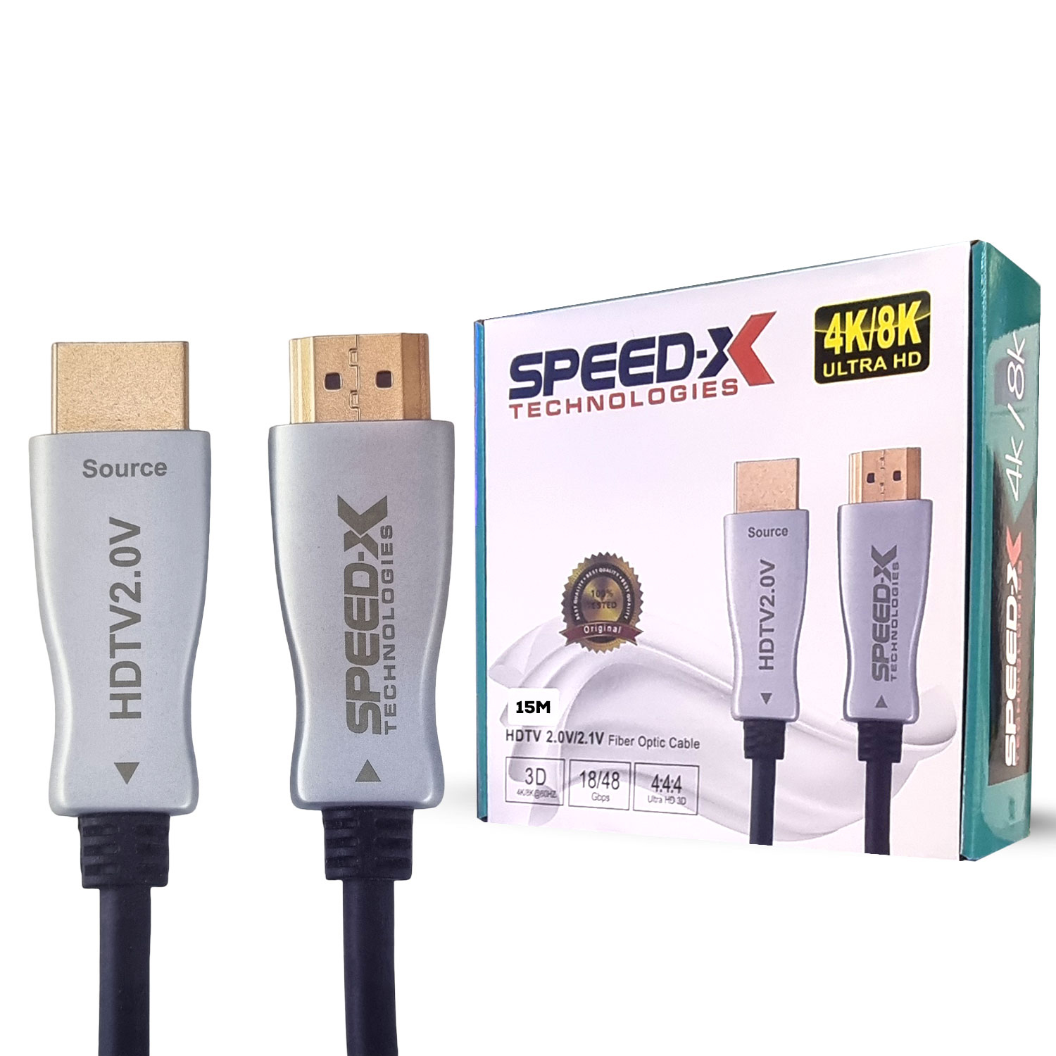 SPEED-X 15M FIBER HDMI CABLE 2.0/2.1 AOC(ACTIVE OPTICAL CABLE) 30AWG COPPER SUPPORT 4K 8K UHD (FULL LENGTH) - Image 1